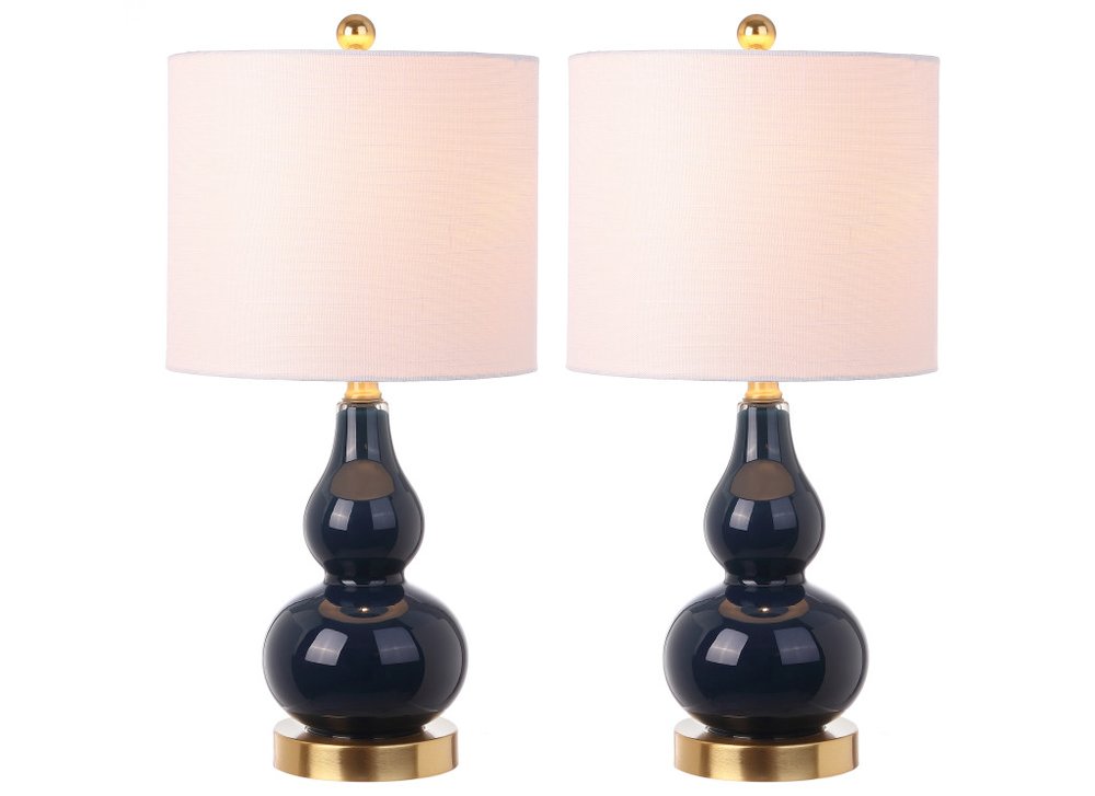 Set of Two 21" Gold Gourd Desk Lamps LED With Drum Shades