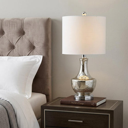 20" Silver Novelty Bedside Lamp With Drum Shade HomeRoots