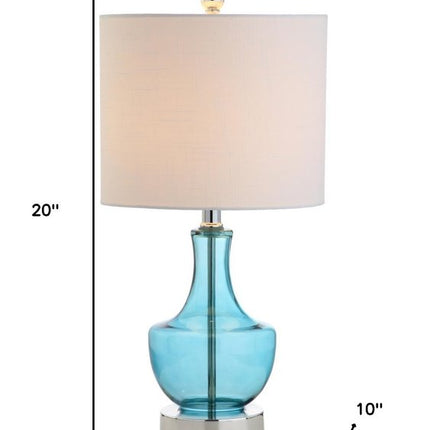 20" Turquoise And Silver Glass Gourd Table Lamp With Drum Shade HomeRoots