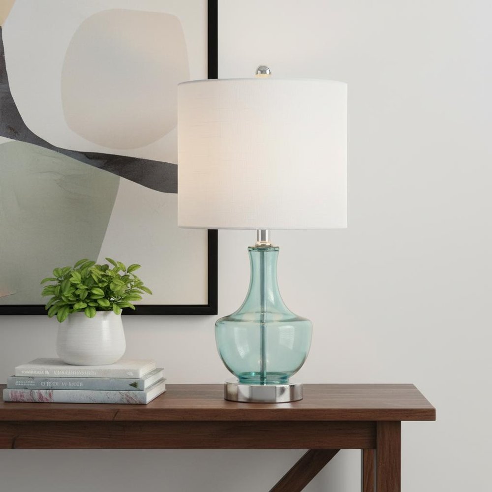 20" Silver Gourd Desk Lamp LED With Drum Shade