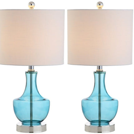 Set of Two 20" Turquoise Gourd Bedside Lamps With Drum Shades HomeRoots