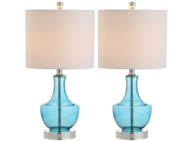 Set of Two 20" Turquoise Gourd Bedside Lamps With Drum Shades HomeRoots