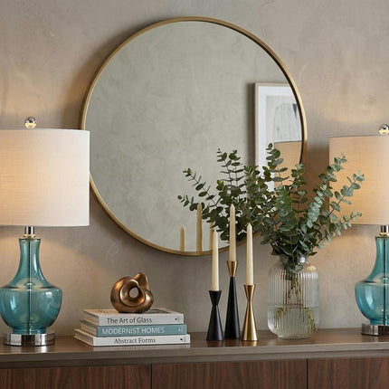 Set of Two 20" Turquoise Gourd Bedside Lamps With Drum Shades HomeRoots