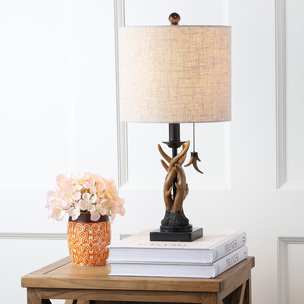 21" Brown Antlers Desk Lamp LED With Drum Shade