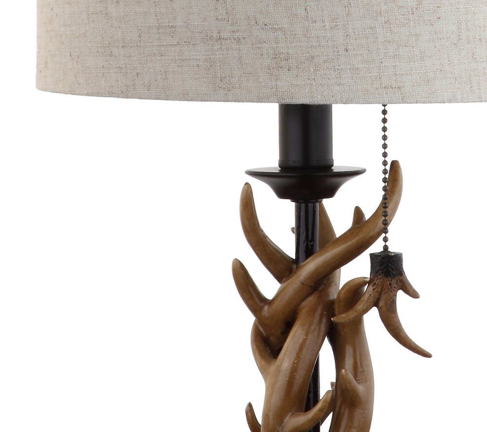 21" Brown Antlers Desk Lamp LED With Drum Shade