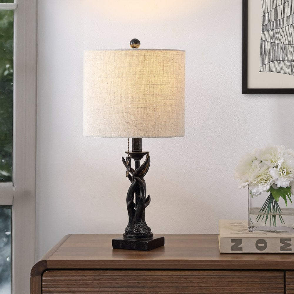 21" Black Antlers Desk Lamp LED With Drum Shade