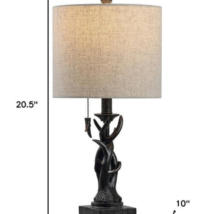 21" Black Antlers Table Lamp With Drum Shade HomeRoots