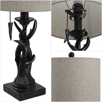 21" Black Antlers Table Lamp With Drum Shade HomeRoots