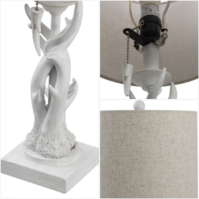 21" Antiqued White Antlers Desk Lamp With Drum Shade HomeRoots
