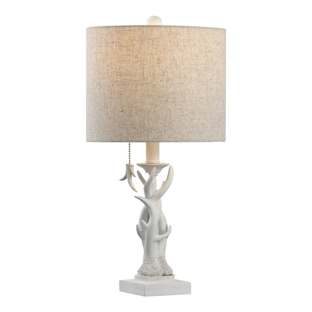 21" Antiqued White Antlers Desk Lamp LED With Drum Shade