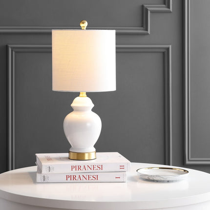 20" White And Gold Urn Table Lamp With Drum Shade HomeRoots