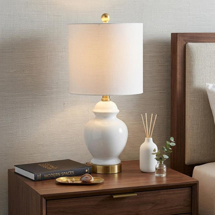 20" White And Gold Urn Table Lamp With Drum Shade HomeRoots