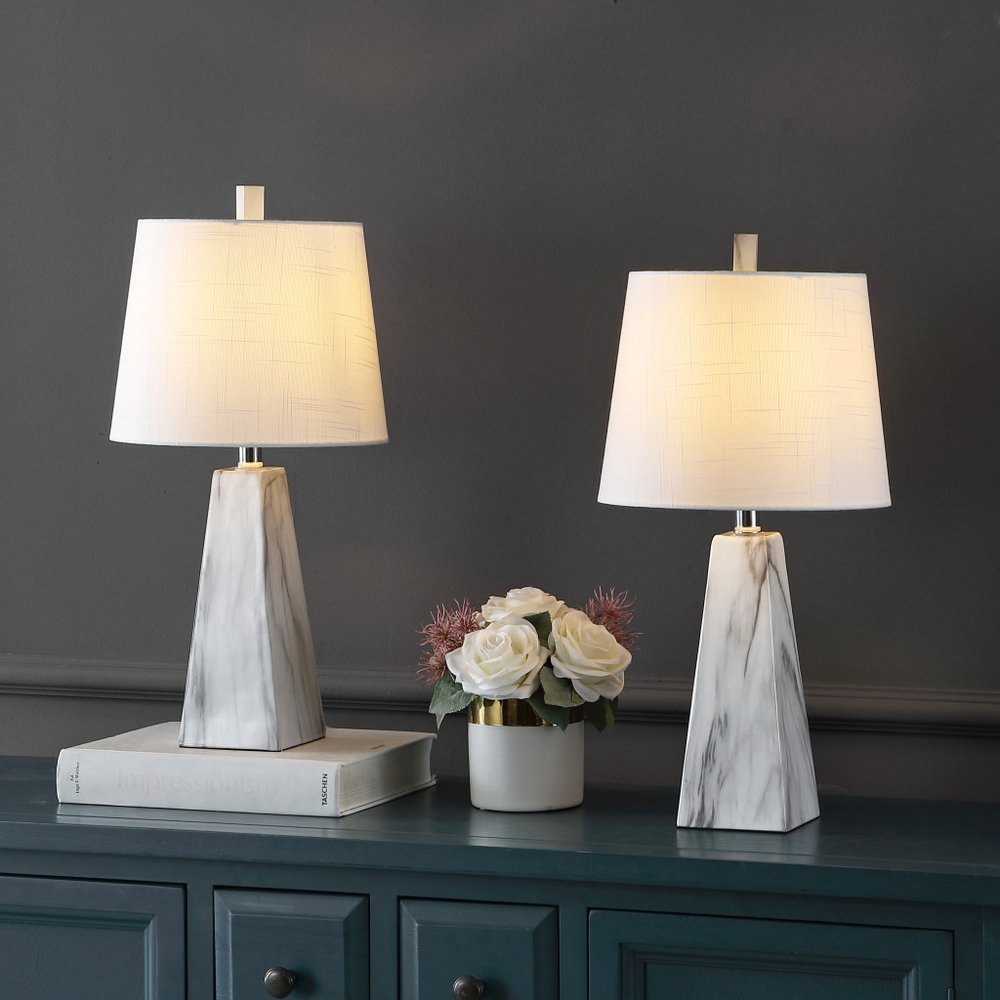 Set of Two 21" White Novelty Table Lamps LED With Empire Shades