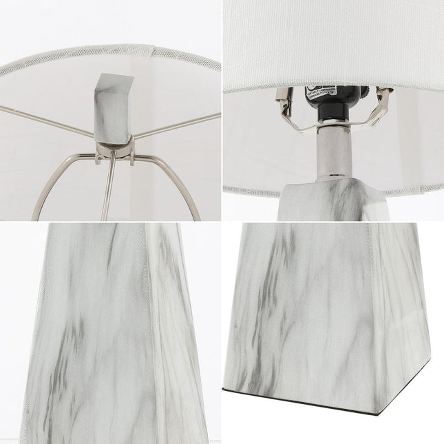 Set of Two 21" White Geometric Table Lamps With Empire Shades HomeRoots