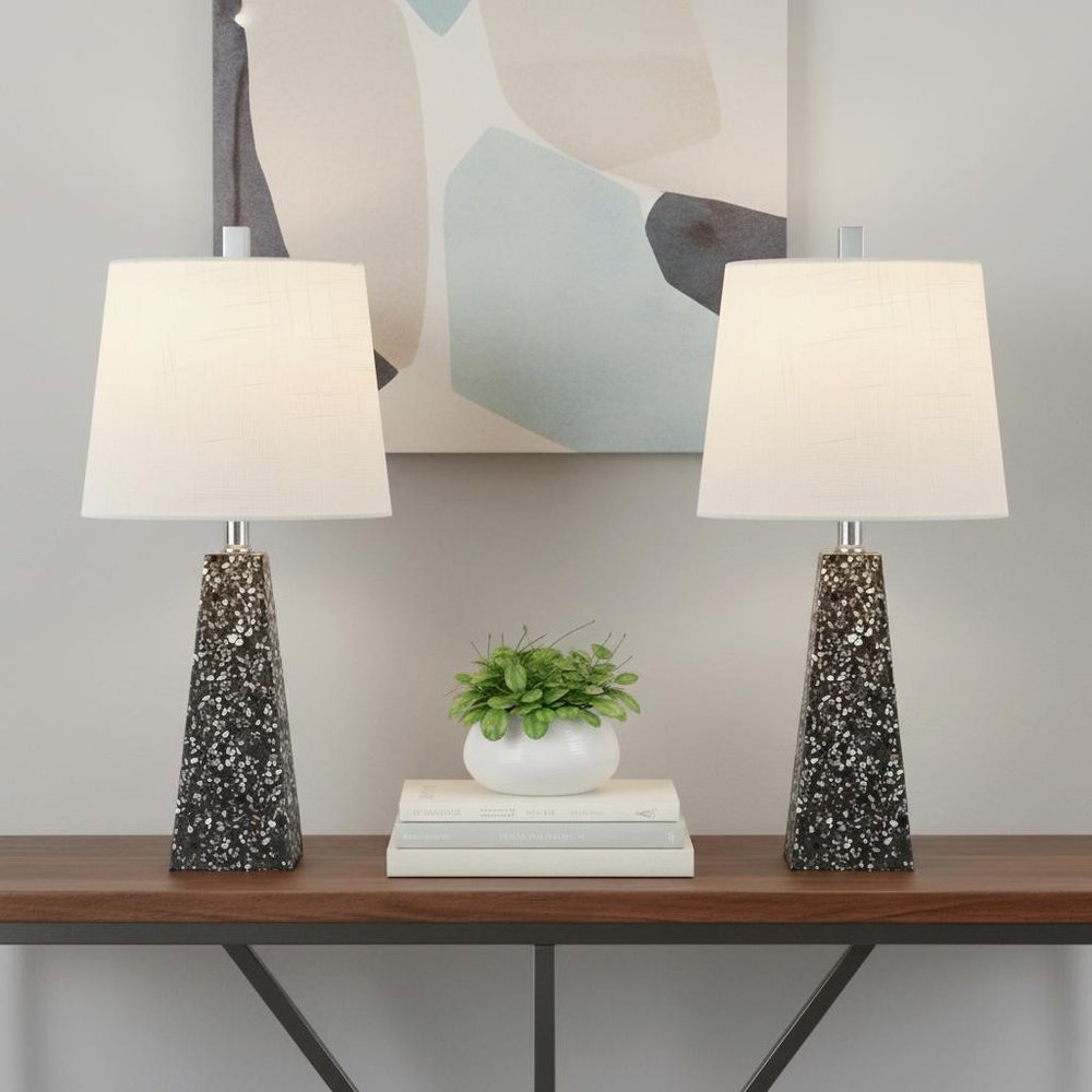 Set of Two 21" Gray Novelty Table Lamps LED With Empire Shades
