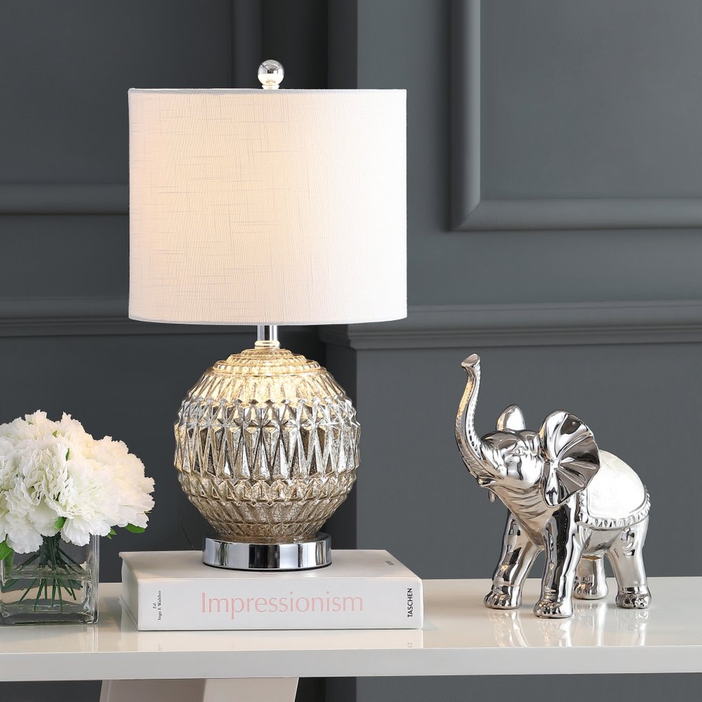 21" Silver Novelty Table Lamp LED With Globe Shade