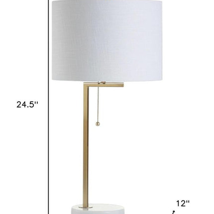 25" Brass And White Round Table Lamp With Drum Shade HomeRoots