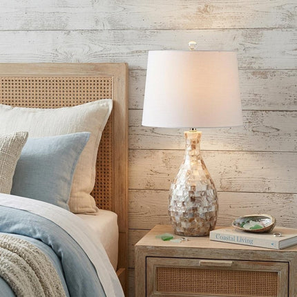 27" Ivory And Beige Novelty Table Lamp With Drum Shade HomeRoots