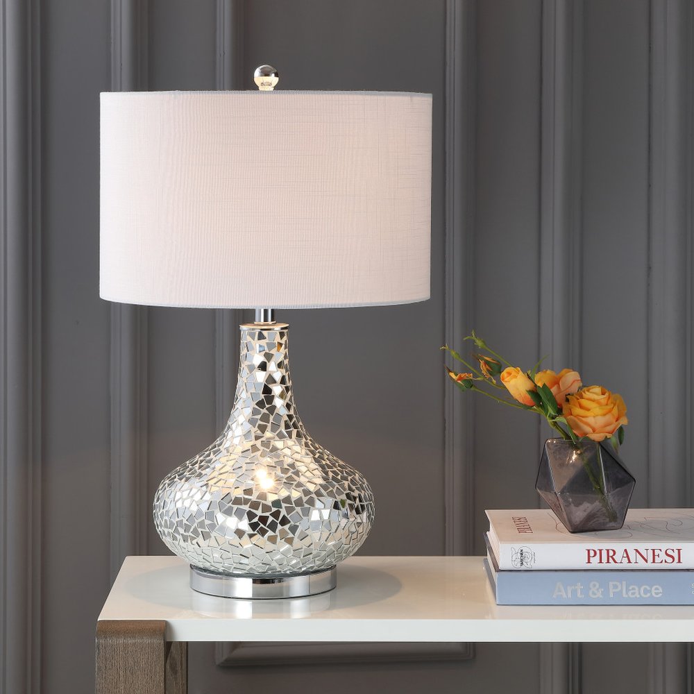26" Silver Novelty Table Lamp LED With Drum Shade
