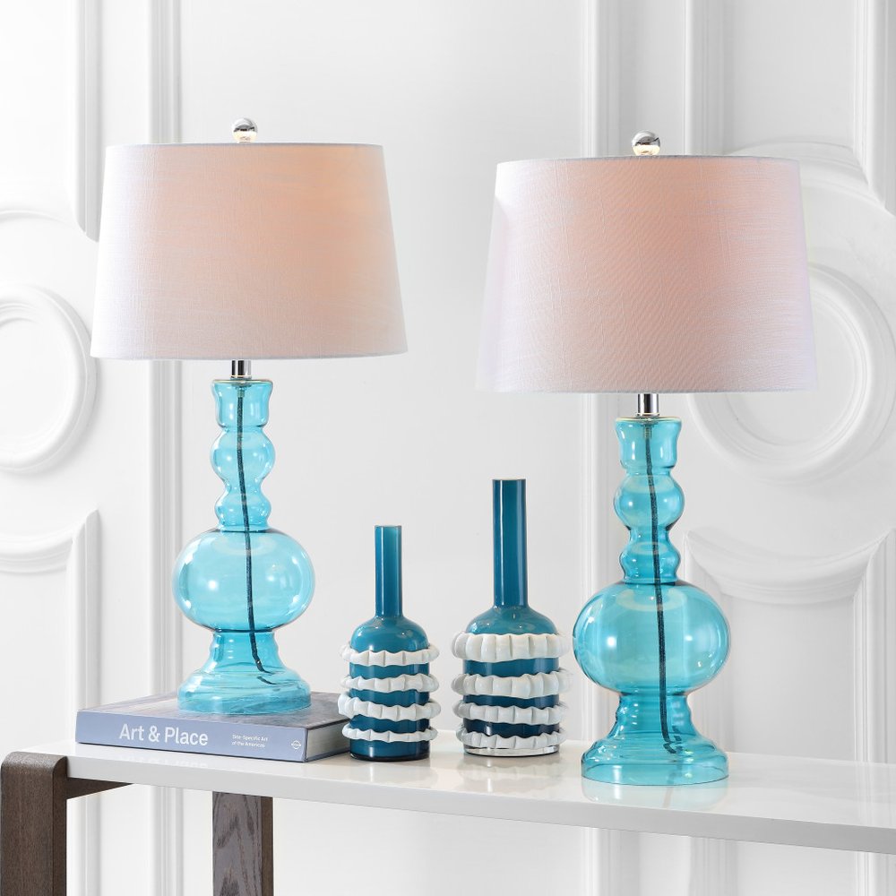 Set of Two 29" Blue Novelty Table Lamps LED With Drum Shades