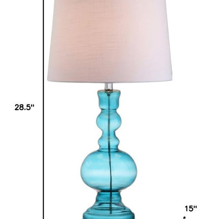 Set of Two 29" Blue Urn Table Lamps With Drum Shades HomeRoots