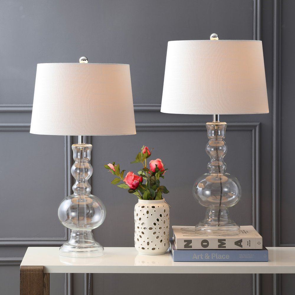 Set of Two 29" Clear Novelty Table Lamps LED With Drum Shades
