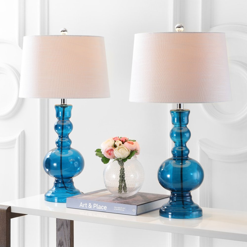 Set of Two 29" Blue Novelty Table Lamps LED With Drum Shades