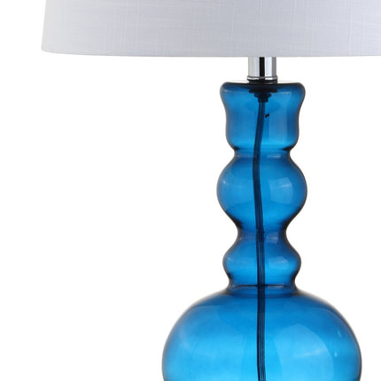 Set of Two 29" Blue Curved Body Glass Table Lamps With Drum Shades HomeRoots
