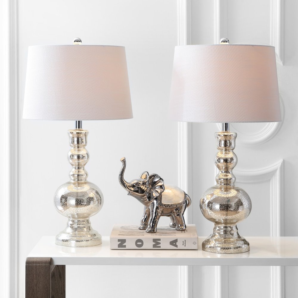 Set of Two 29" Silver Novelty Table Lamps LED With Drum Shades