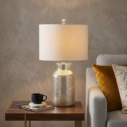 25" Clear Table Lamp With Drum Shade HomeRoots