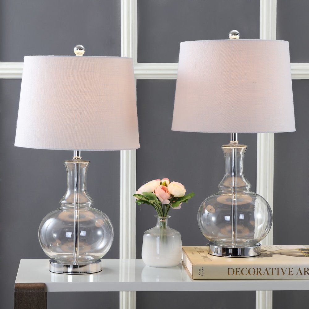 Set of Two 25" Silver Novelty Table Lamps LED With Drum Shades