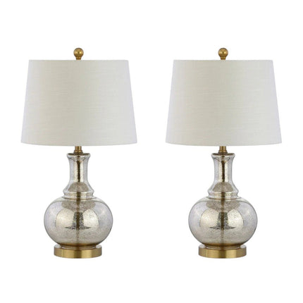 Set of Two 25" Silver Novelty Table Lamps With Drum Shades HomeRoots