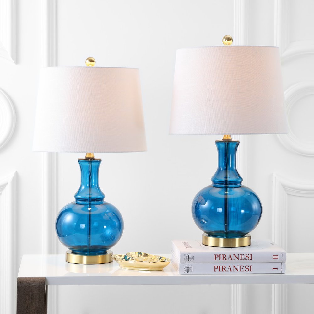 Set of Two 25" Gold Novelty Table Lamps LED With Drum Shades