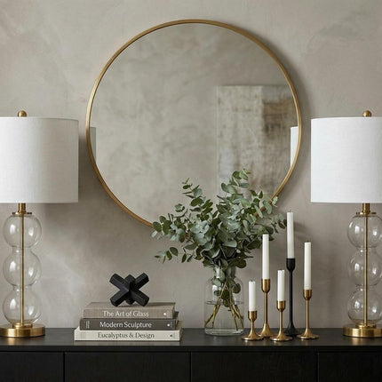 Set of Two 27" Gold Novelty Table Lamps With Drum Shades HomeRoots