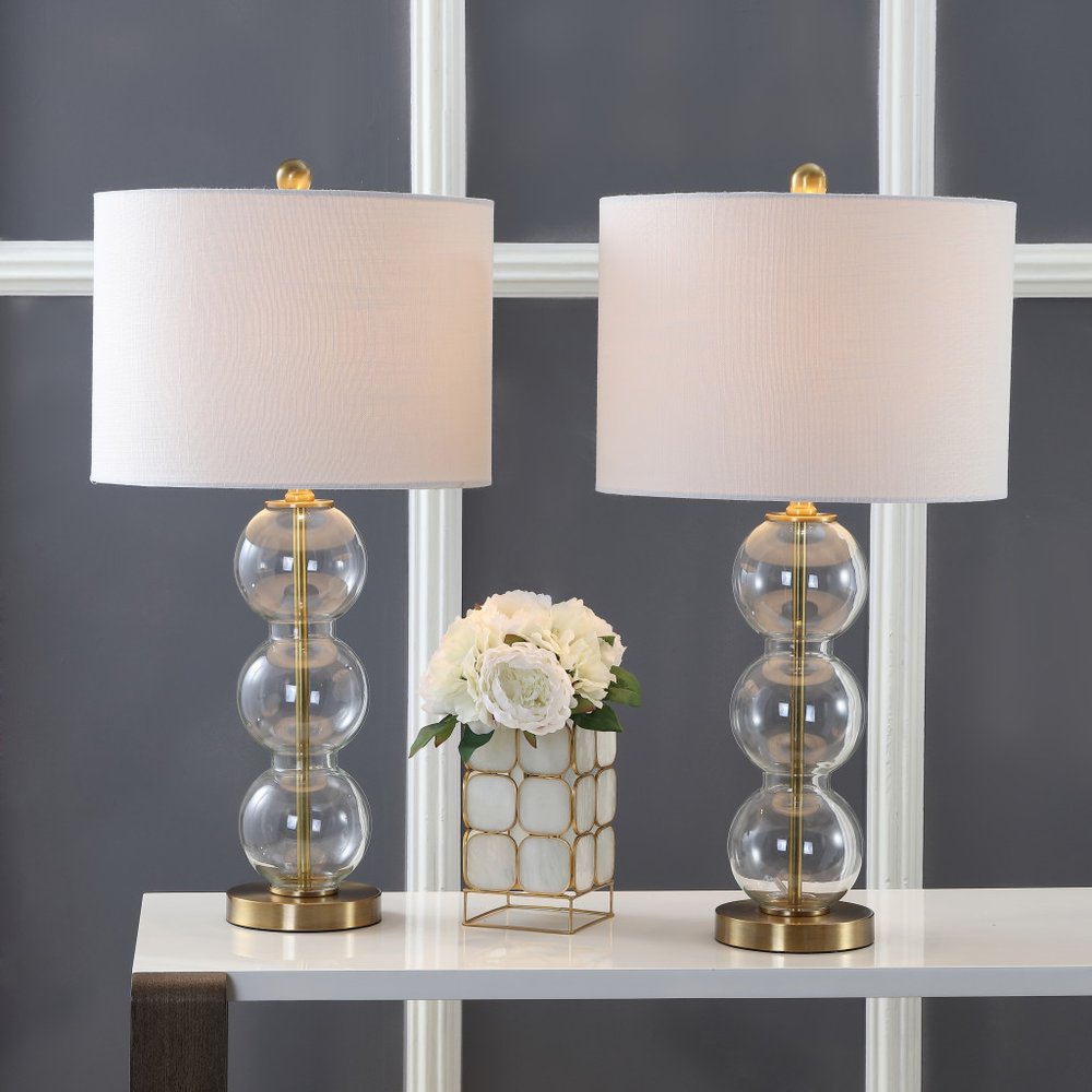Set of Two 27" Gold Novelty Table Lamps LED With Drum Shades
