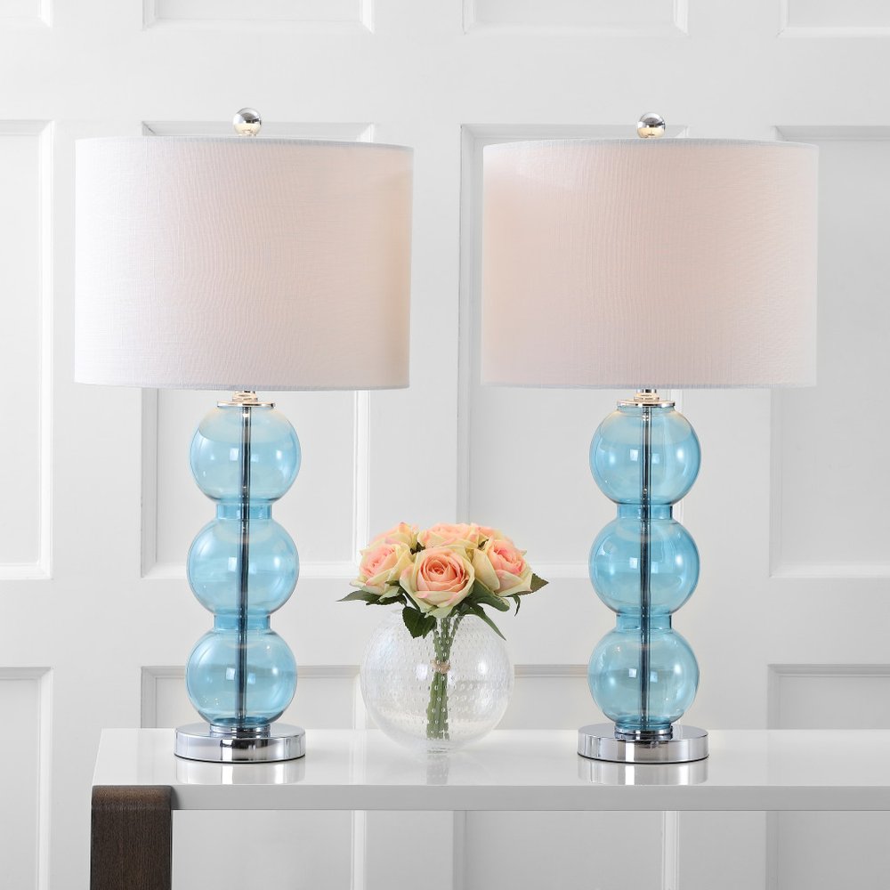 Set of Two 27" Silver Novelty Table Lamps LED With Drum Shades