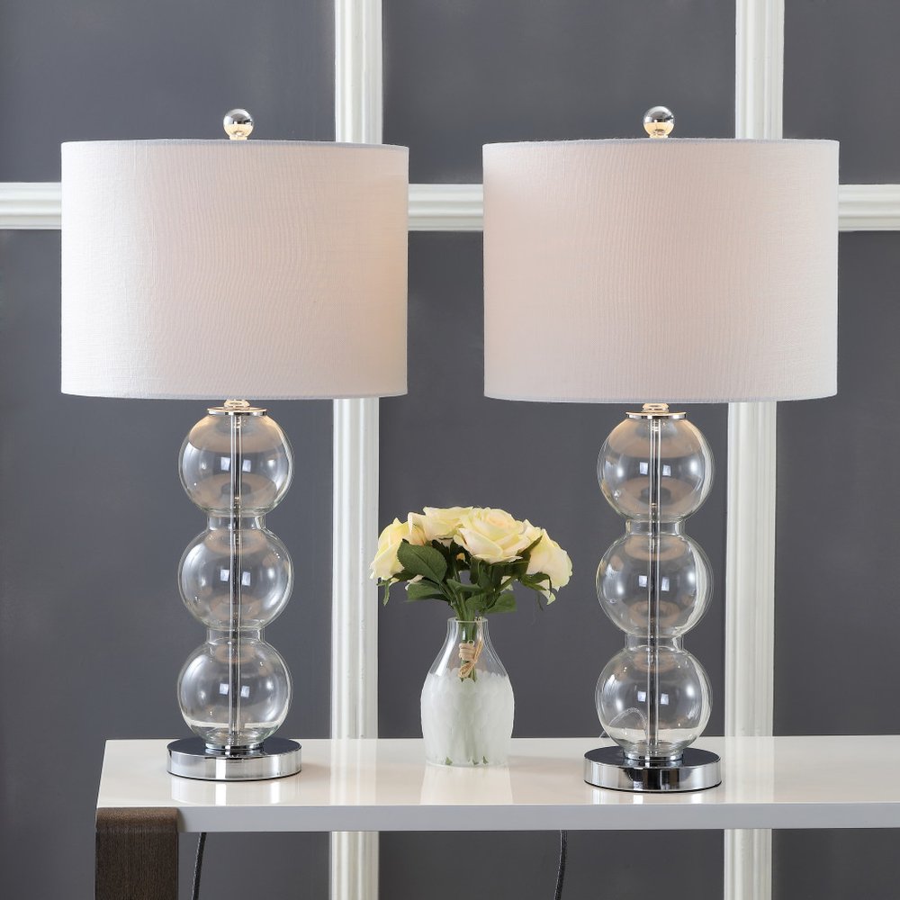 Set of Two 27" Silver Novelty Table Lamps LED With Drum Shades