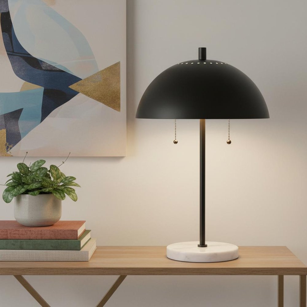 21" White Round Table Lamp LED With Globe Shade