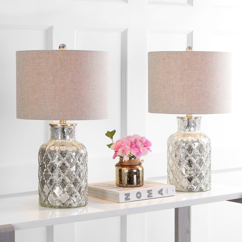 Set of Two 25" Silver Novelty Table Lamps LED With Drum Shades