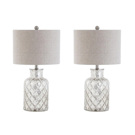 Set of Two 25" Silver Table Lamps With Drum Shades HomeRoots