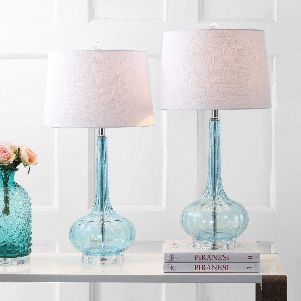 Set of Two 29" Clear Novelty Table Lamps LED With Drum Shades