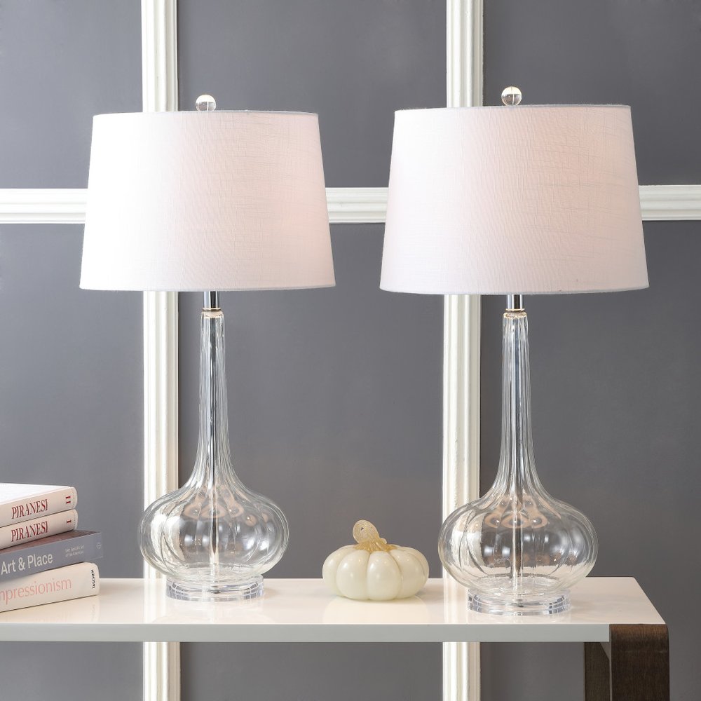 Set of Two 29" Clear Novelty Table Lamps LED With Drum Shades