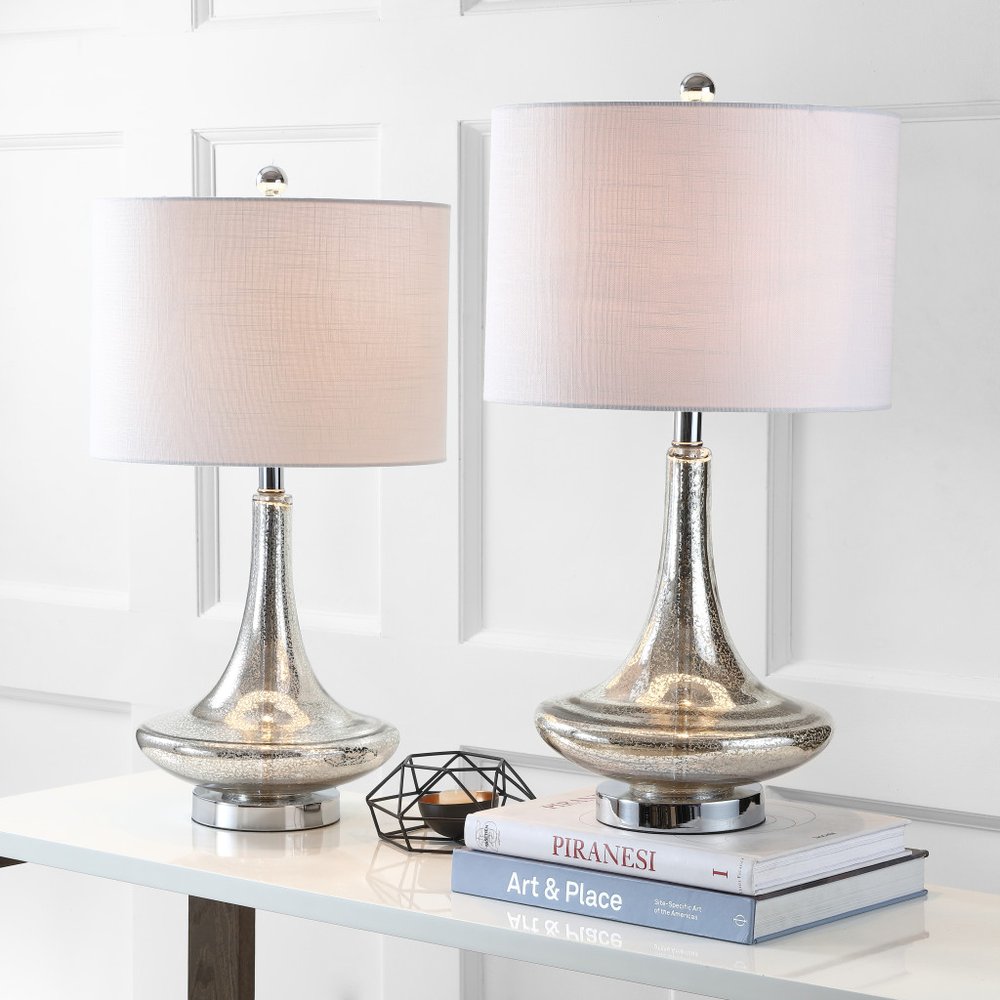 Set of Two 26" Silver Novelty Table Lamps LED With Drum Shades