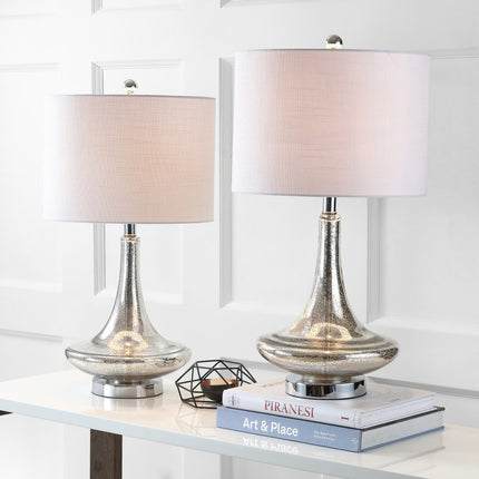 Set of Two 26" Silver Novelty Table Lamps With Drum Shades HomeRoots