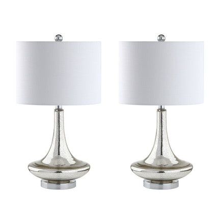 Set of Two 26" Silver Novelty Table Lamps With Drum Shades HomeRoots
