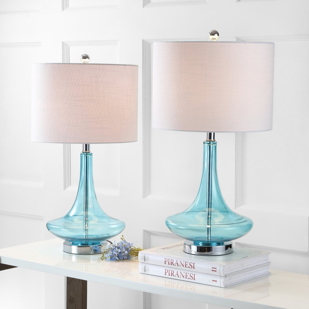 Set of Two 26" Silver Novelty Table Lamps LED With Drum Shades