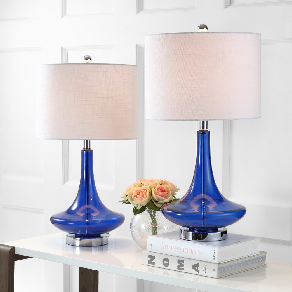 Set of Two 26" Silver Novelty Table Lamps LED With Drum Shades