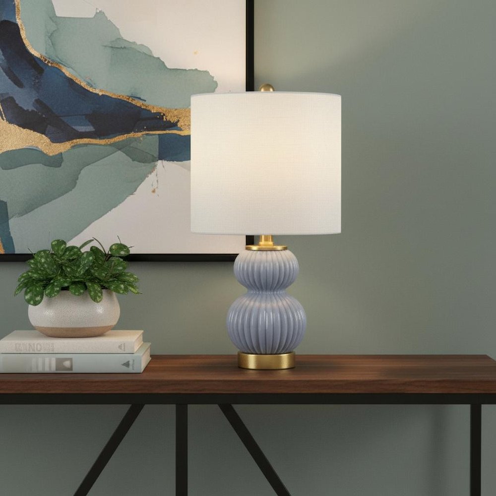 20" Gold Gourd Table Lamp LED With Drum Shade