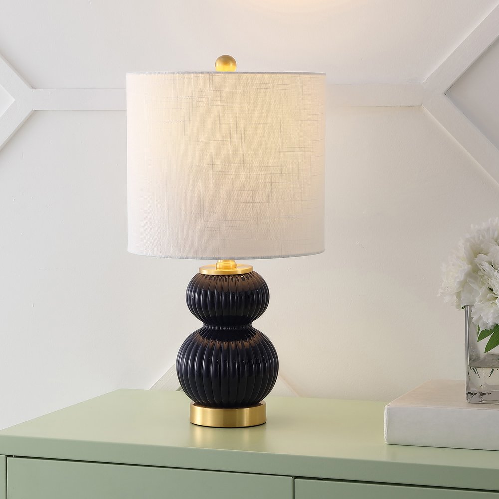 20" Gold Gourd Table Lamp LED With Drum Shade