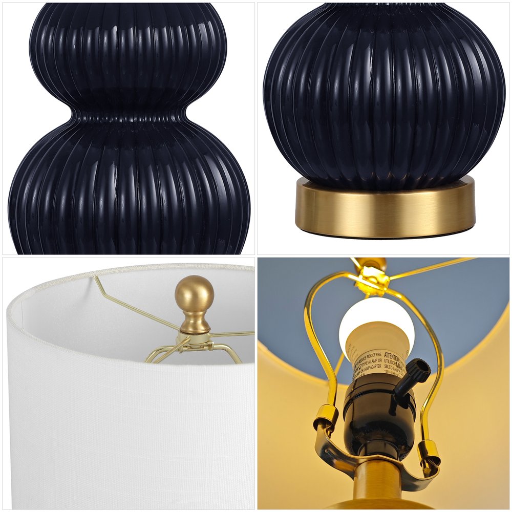 20" Gold Gourd Table Lamp LED With Drum Shade